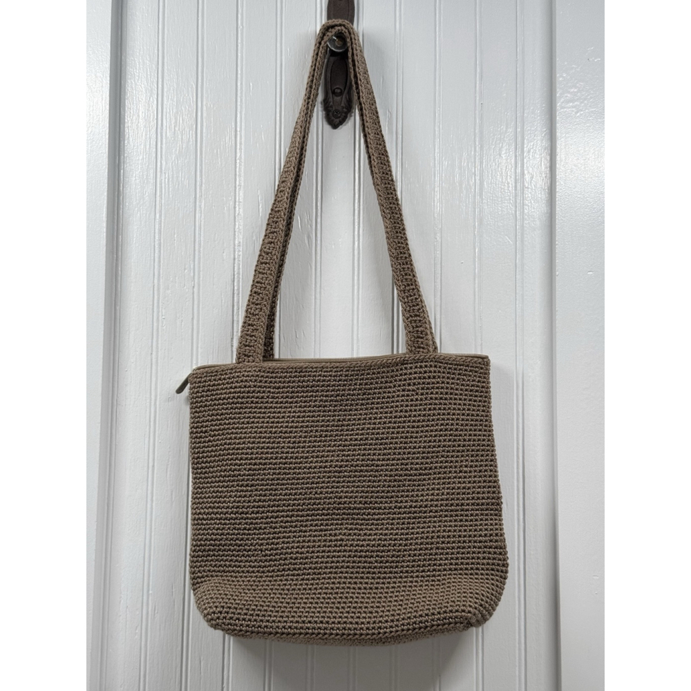 THE SAK Purse Shoulder Bag Taupe Crochet Hobo Double Strap Logo Boho - Picture 12 of 13